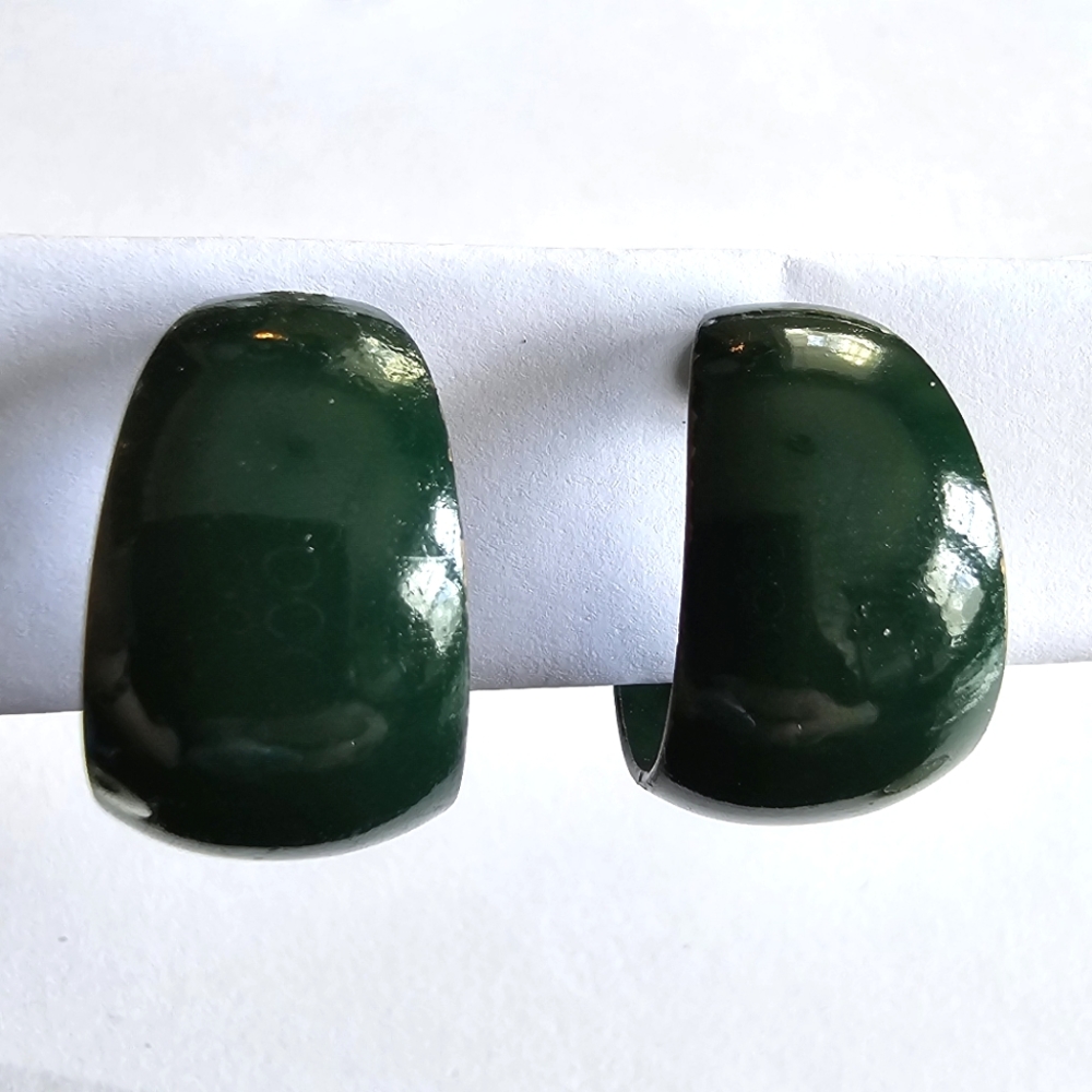 Vintage hoop earrings clip on dark Green enamel clipon retro